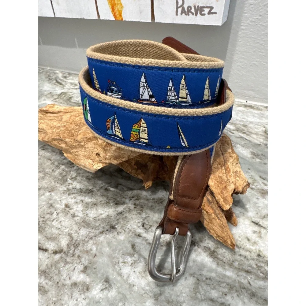 Men's Belted Cow Rounding‎ the Mark Ribbon Club Belt Blue Sailoat Nautical 33